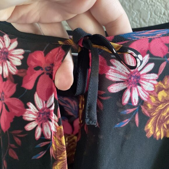 Torrid Dress  2X Black Red Long Sleeve Midi Chiffon Floral Boho Flowy - Picture 7 of 16